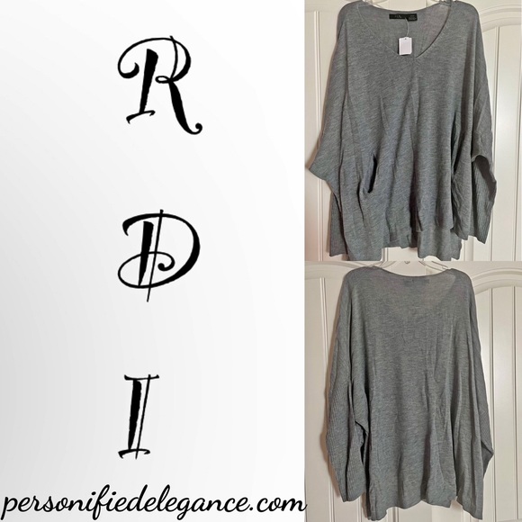 NEW RDI Gray V-Neck Dolman Sleeve Ribbed Sweater Size 1X - Picture 1 of 9